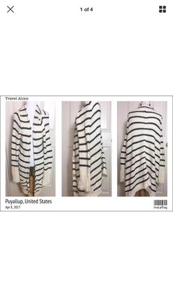 Free People Chunky Loose Knit Blue Cream Cardigan Junior's Sweater Sz M