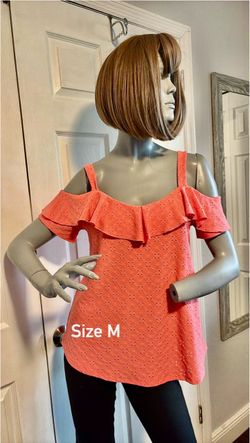 Coral Eyelet Cold-Shoulder Top Size M