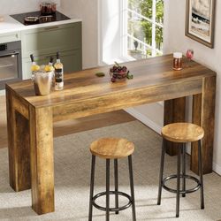 63" Long Bar Table, Rectangular Counter Height Pub Table with Sturdy Legs