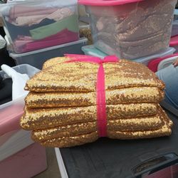 5 Sequins Gold Round Tablecloth 120 In