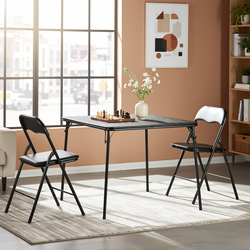 Homy Casa FERN 3PC Folding Dining Set Black Table with 2 Folding Chairs Matte Black Finish