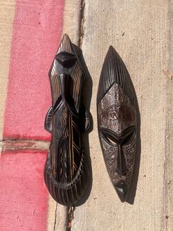 Hand-Carved Wooden African Masks – Set of 2