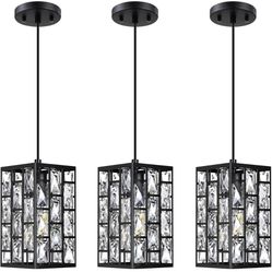 3 Pack Of Light  Hanging Modern Kitchen Island Square Crystal Pendant Light