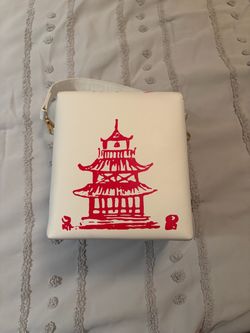 White Crossbody Bag with Red Pagoda Print