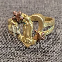 Vintage 14k Tri-Color Gold Virgin Mary Ring Estate Jewelry