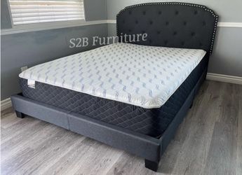 Full Grey Burlap Bed With Ortho Mattress Included!!