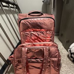 Rose Gold Quilted Luggage Set