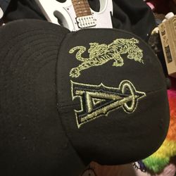 black & gold embroidered fitted hat 