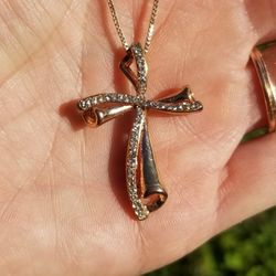 Rose Gold Cross W Crystal Accents
