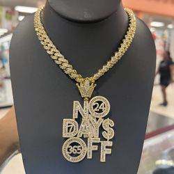 No Days Off Pendant with Cuban Link Chain 