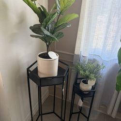 2 black metal plant stands