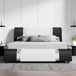 Modern Faux Leather King Bed Frame