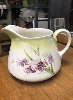 Homer Laughlin Genesee Pitcher Jug painted Iris floral antique