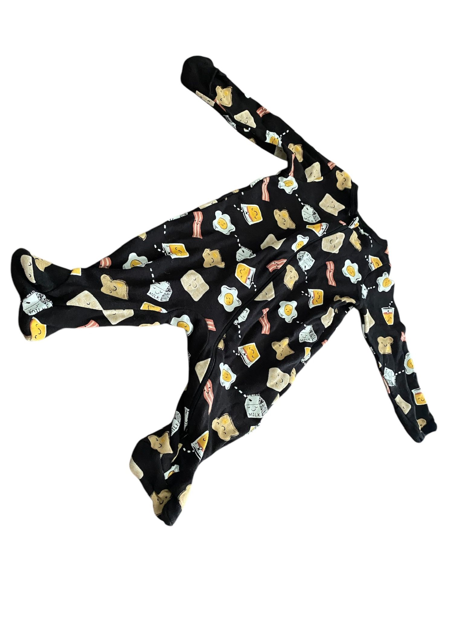 Wonder Nation Baby Pajamas 3-6 Months Footed Sleeper Zip-Up Black Breakfast Print