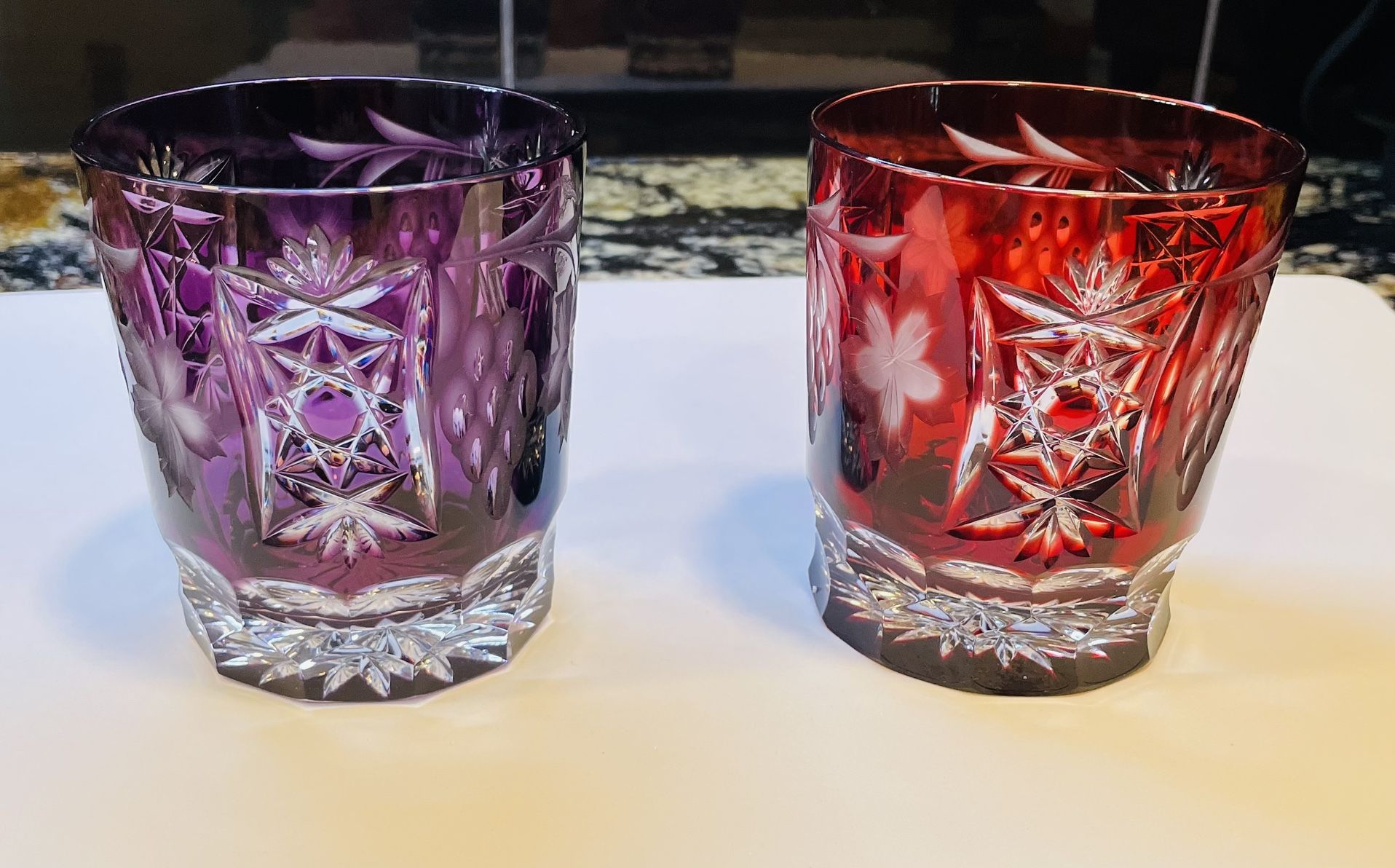 Vintage Set Of 2 Cut To Clear Crystal Whiskey Tumblers 
