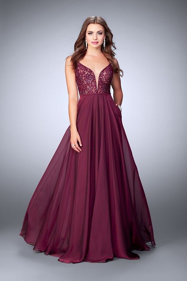 maroon and silver gown