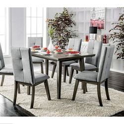Gray Dining Table Set With 6 Chairs 