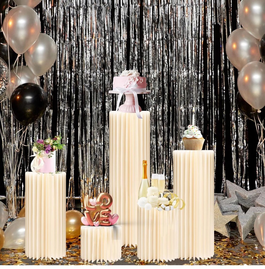 GENMOUS 5PCS Large Cylinder Stands For Party, Cardboard Cylinder Tables Cake Stands For Wedding Dessert Table Display, Round Cylinder Pedestal Stands