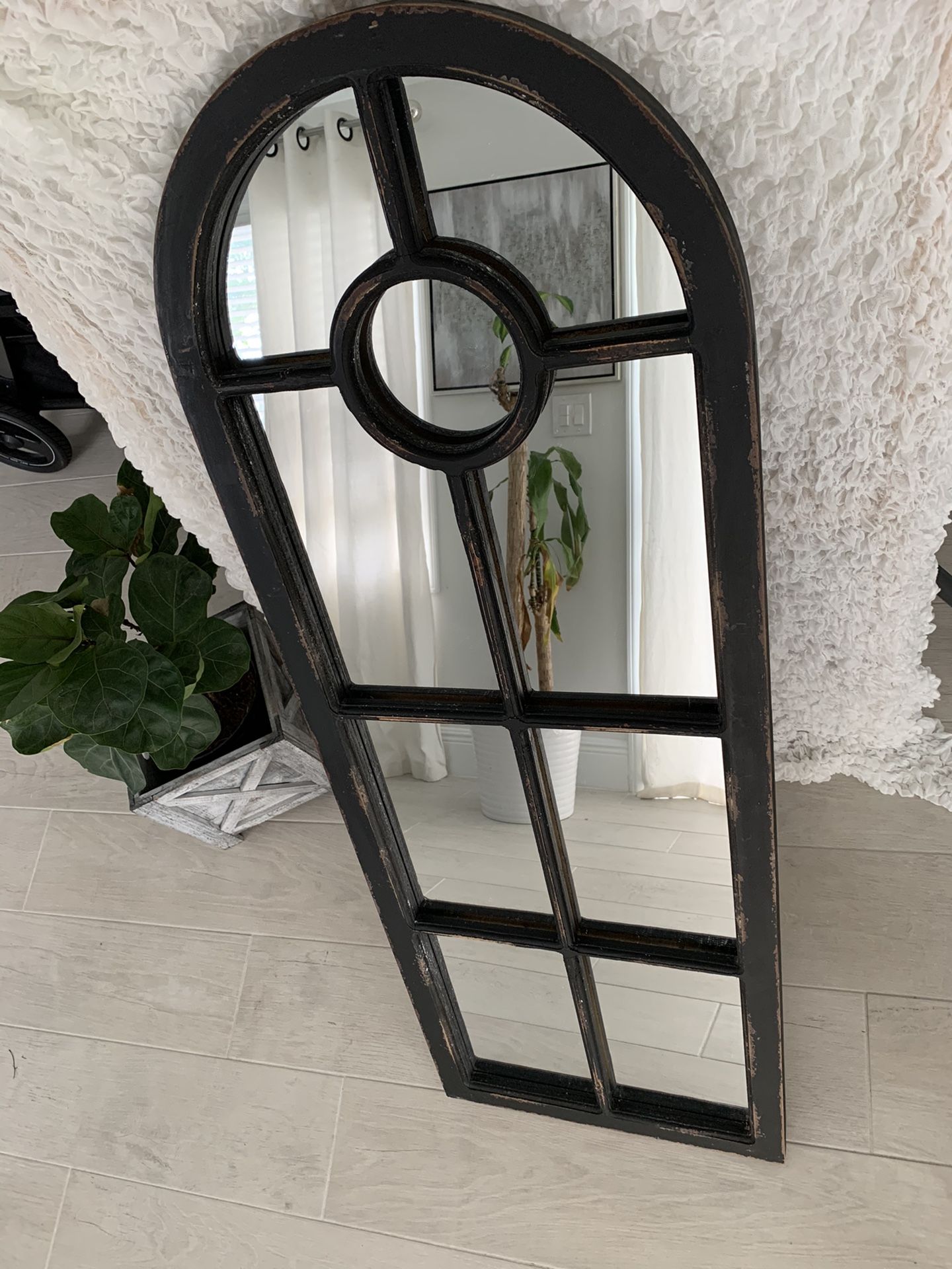 Tall Black Distressed Framed Mirror