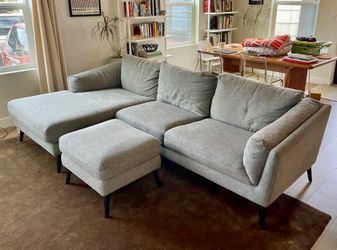 Macy’s Neriah Mid Century Modern Sectional Sofa w/ Left Chaise & Matching Ottoman