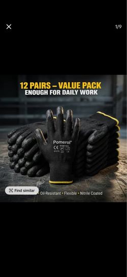Men's Work Protection Gloves - 12-Pack Gray Nitrile Coated XL