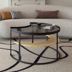 Round Coffee Table with Tempered Glass Top （two colour black /white）
