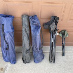 lot assortment of folding camping chairs