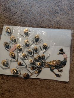 Vintage Pair Of Metal Peacock Wall Art Colorful Mid Century