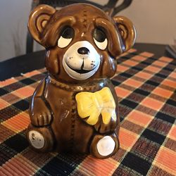 Vintage 1982 Houston Foods Brown Teddy Bear Honey Pot w/ Dipper Ceramic