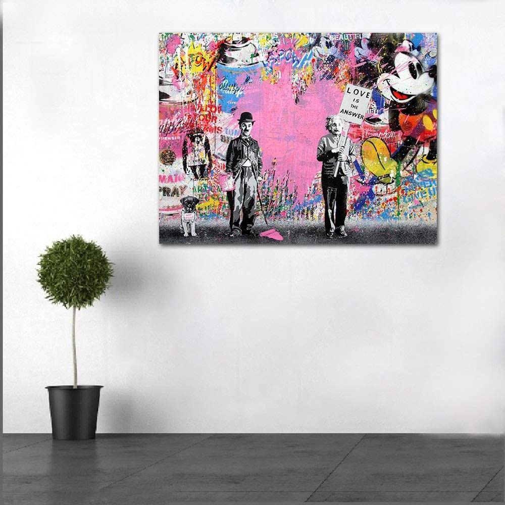 Chaplin & Einstein Pink Canvas Painting Wall Art Print Poster Modern Home Dining Bedroom Office Lobby Hallway Decor Gift Abstract Ready To Hang