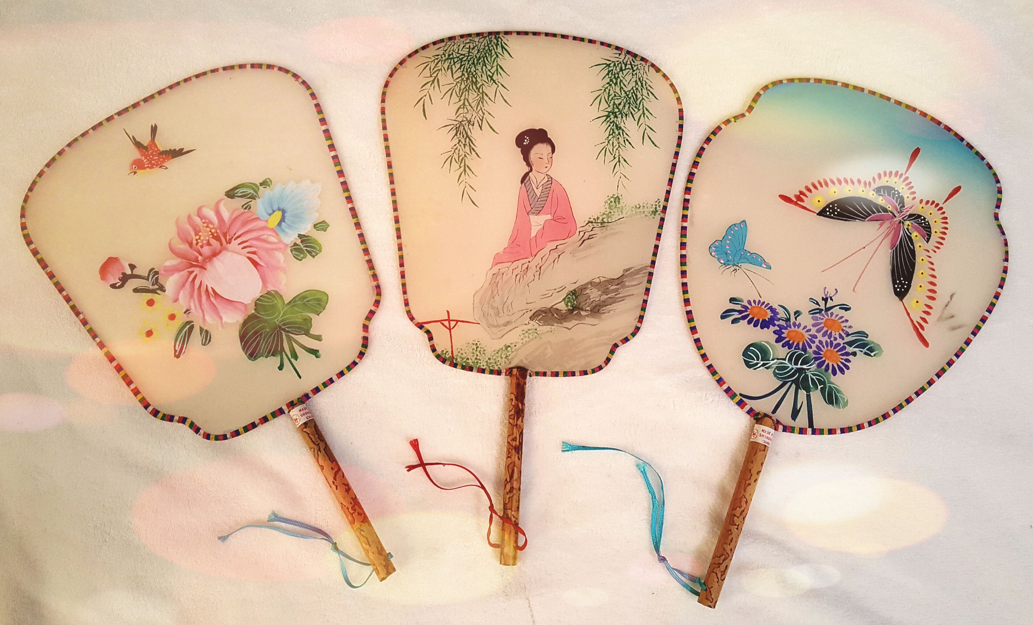 3 Vintage Chinese Paper Hand-Painted Fans