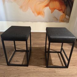 Pair of Small Metal Frame Cushioned Stools – Industrial Style