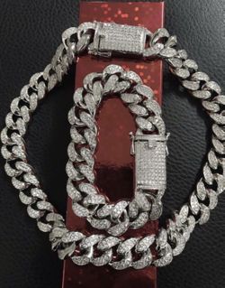 New 18 k white gold Cuban iced out chain and bracelet