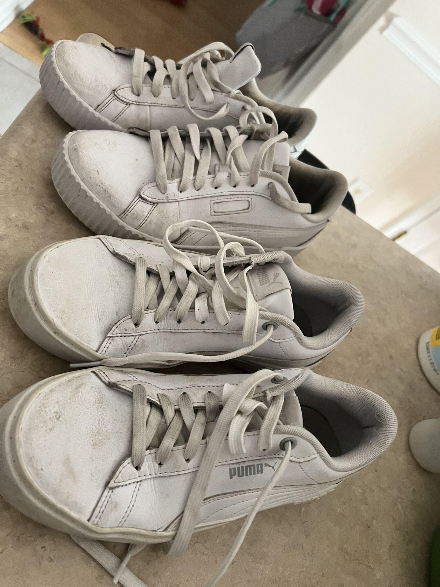 2 Pair Women’s PUMA all White Leather Shoes