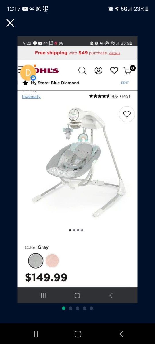 Ingenuity Baby Swing $34 Obo Pick Up Today!!