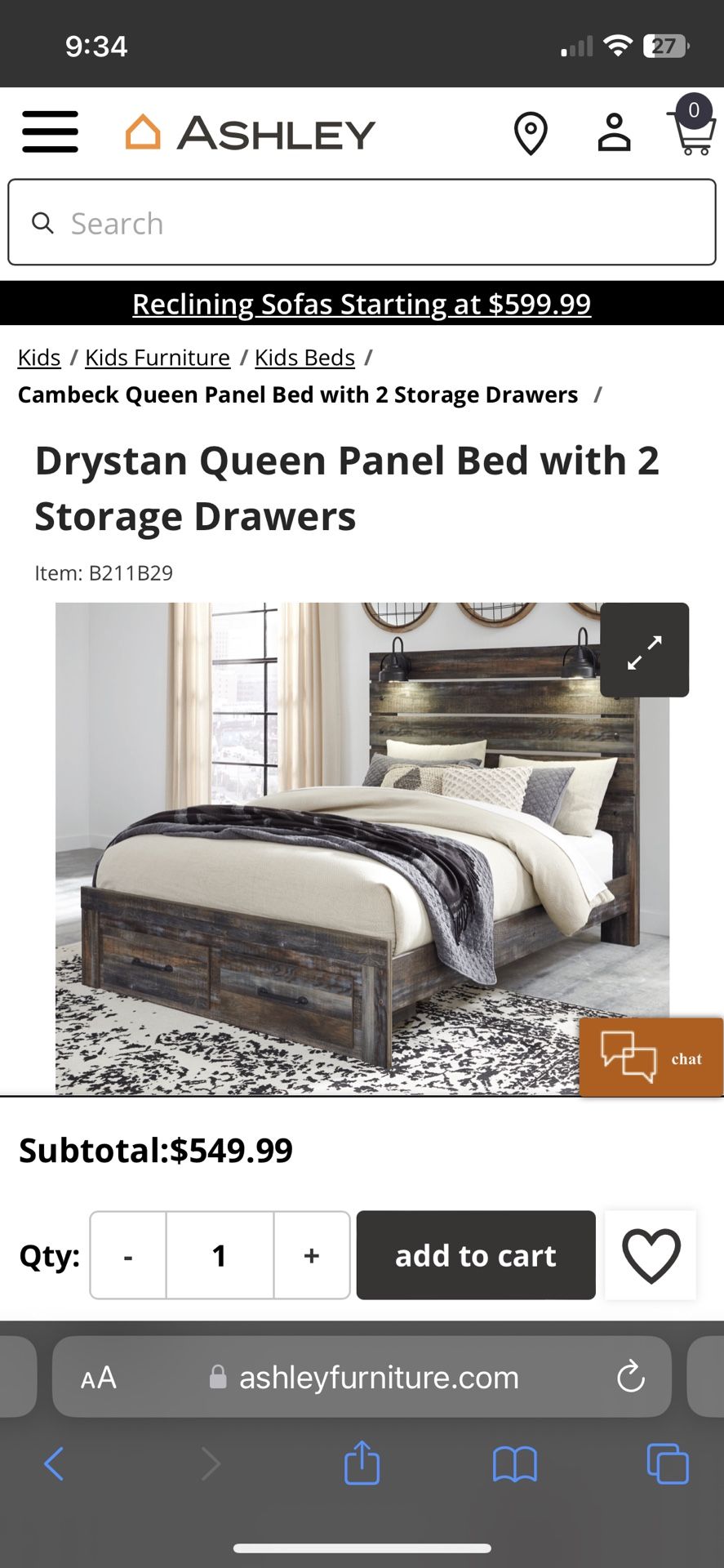 Drystan Queen Panel Bed with 2 Storage Drawers From Ashley 