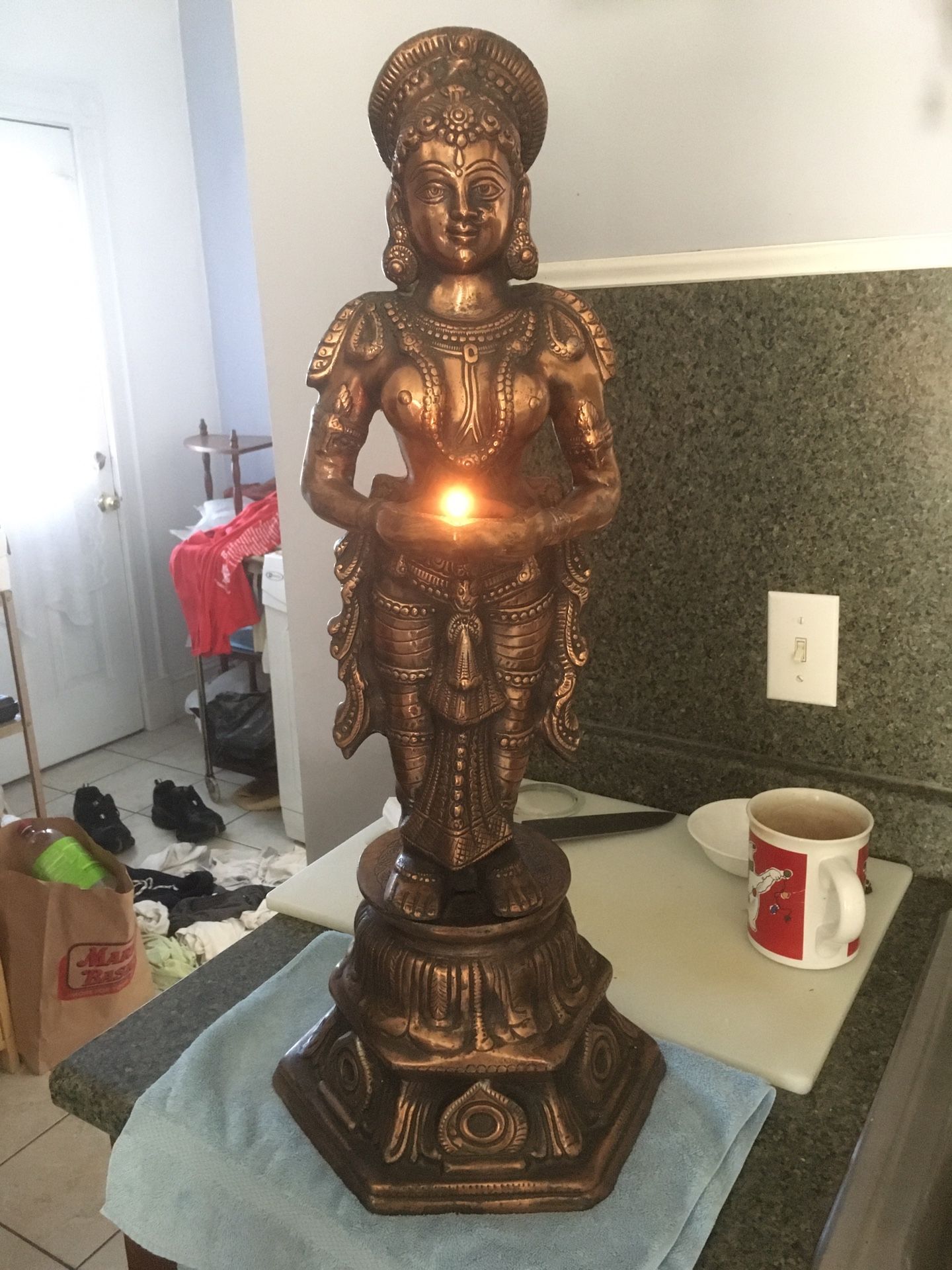 Diwali 26” tall Hindu Welcome Lady Diya - Oil Lamp