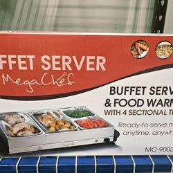 MegaChef 4 Section Buffet Server & Food Warmer Silver