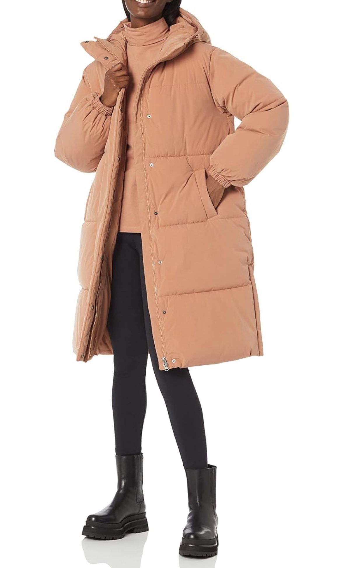 NWT NEW XL Women’s Amazon Essentials Oversized Style Long Puffer Jacket, Light Brown,