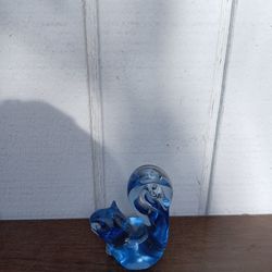 Vintage Light Blue Glass Squirrel Woodland Country Paperweight Figurine 
