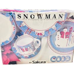 Vintage Sakura Debbie Mumm Snowman Dinner Plates 20 Piece Stone Set 1997