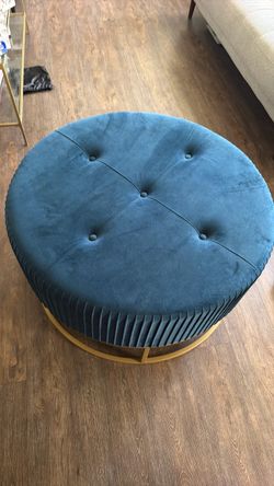 Round velvet ottoman turquoise