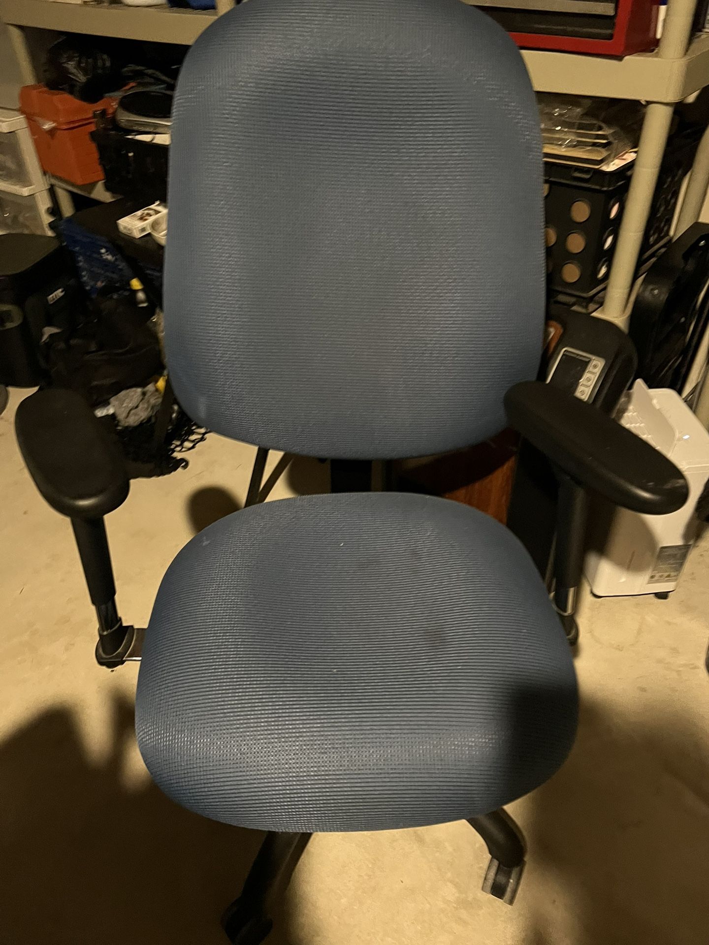 Blue Rolling Office Chair, Fabric Adjustable Arms
