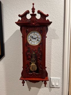 Vintage D&A Carved Mahogany Wood Pendulum Wall Clock
