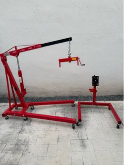 2 Ton Folding Engine Hoist Cherry Picker + 1250 lb Engine Stand Torin Big Red