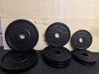 Rogue Deep Dish & Machined Olympic Weight Plates + Attachments (270lbs Total)