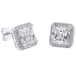 Cate & Chloe Norah 18k White Gold Plated Silver Stud Earrings with Crystals | Princess Cut CZ Earrings for Women