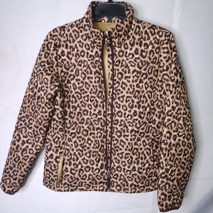 Lands End Leopard Print Women’s Jacket Quilted Primaloft Packable Size Sm