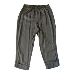 NWT Coldwater Creek Olive Green Lyocell Pull On Tabbed Roll Cuff 4 Pocket W Side Embroidered Trim Cropped Pant #15887 Women's 14 