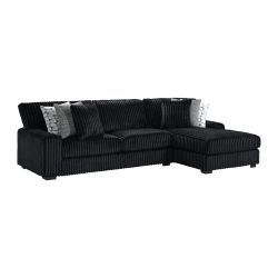 Nightfall RHF Chaise in Grand Cord Black with 2 self Pillows 20"